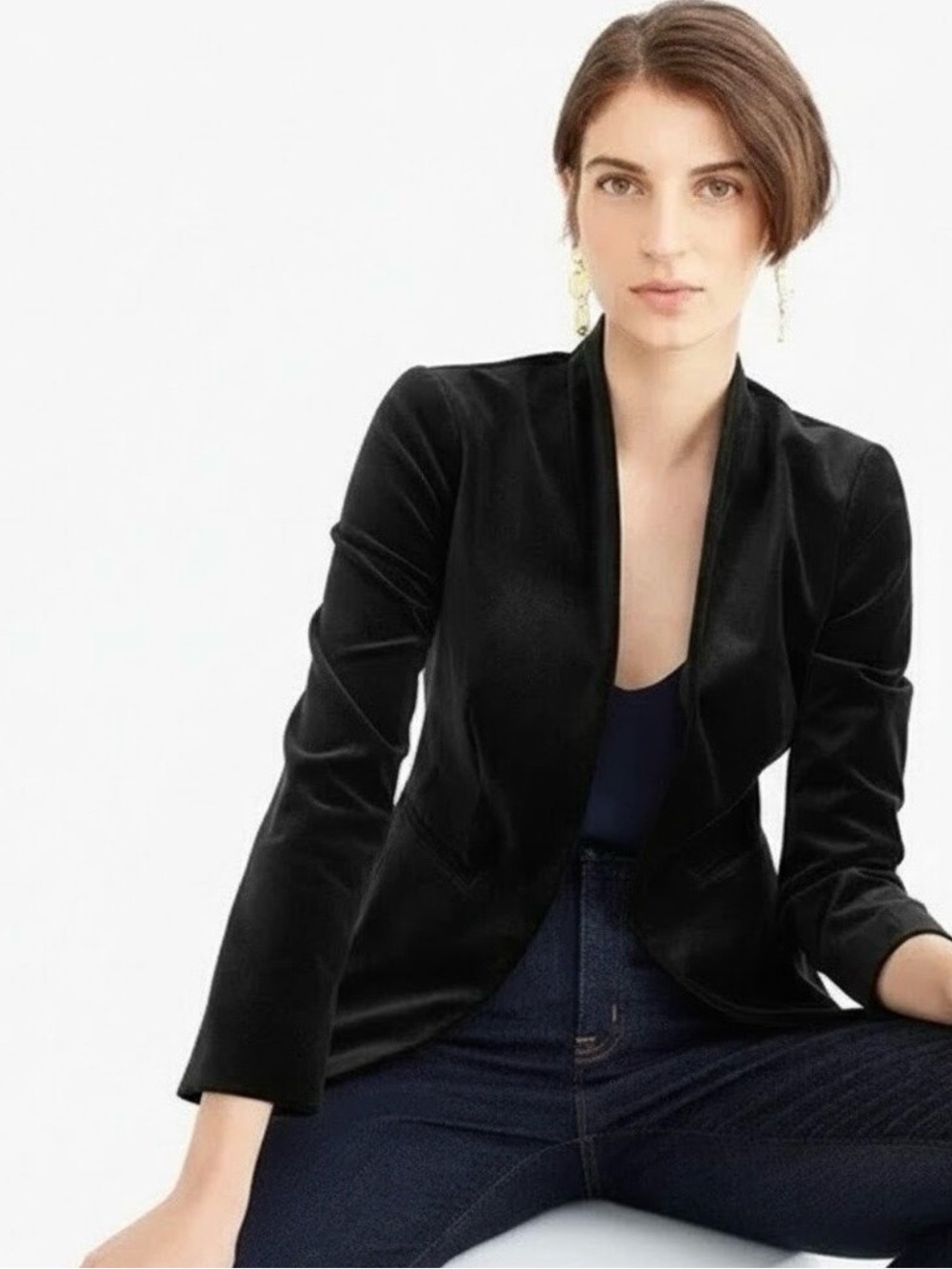 J. Crew Black Open-Front Women's Blazer Velvet NWT size 6